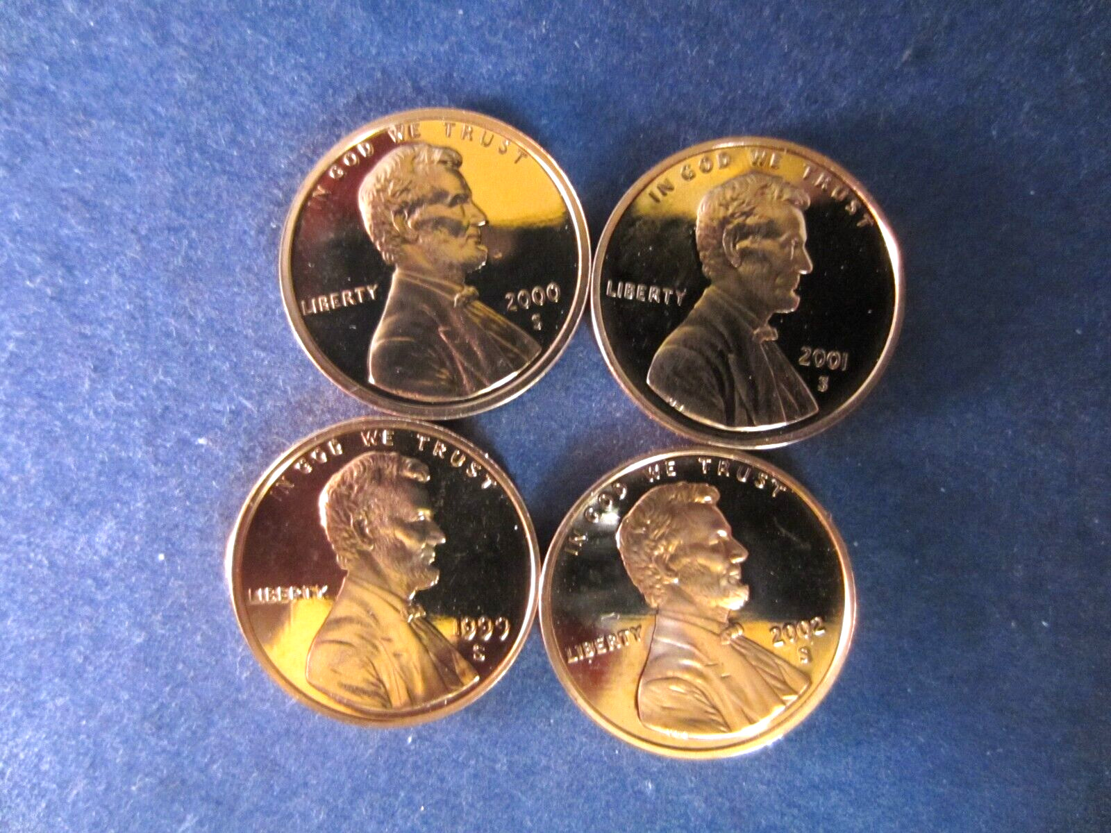 1 each 6 coins  2000 2001  2002  2004 2005 2007-S Lincoln Cents  Mirror Proof