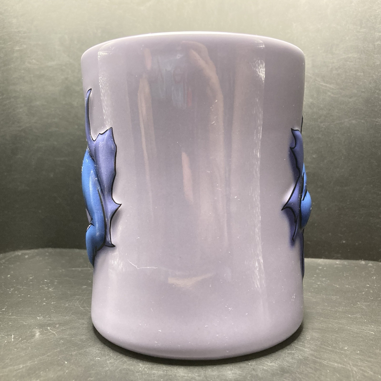 Disney Store Eeyore Bursting Through a Wall LARGE Purple Embossed Ceramic Mug