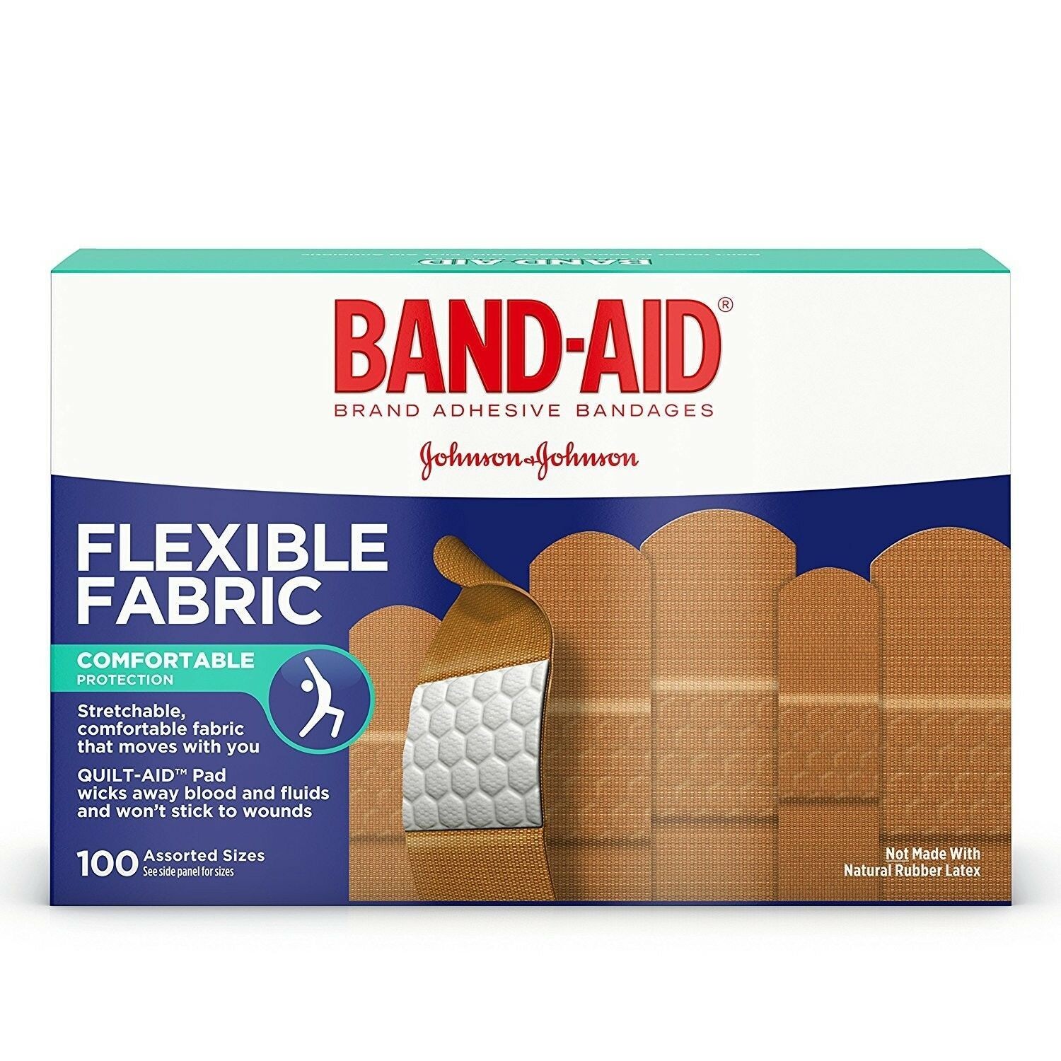 Band-Aid Brand Adhesive Bandages First Aid Flexible Fabric Assorted Sizes 100 Ct