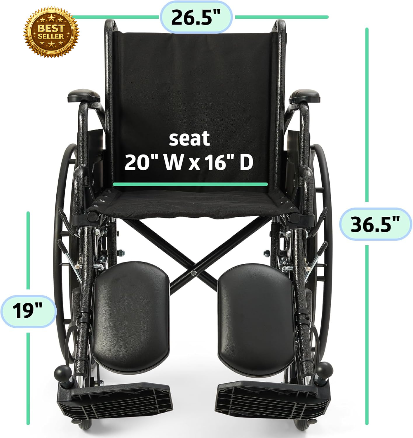 Comfortable Folding Wheelchair 20" Seat Elevating Footrests Swing Arms