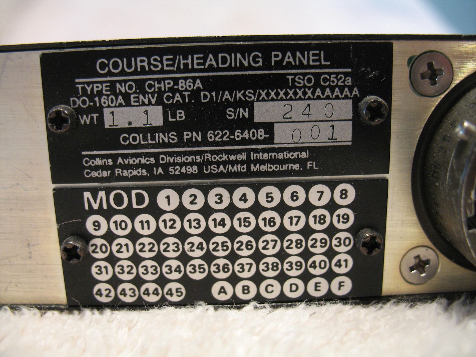 COLLINS CHP-86A Course/Heading Panel, p/n 622-6408-001