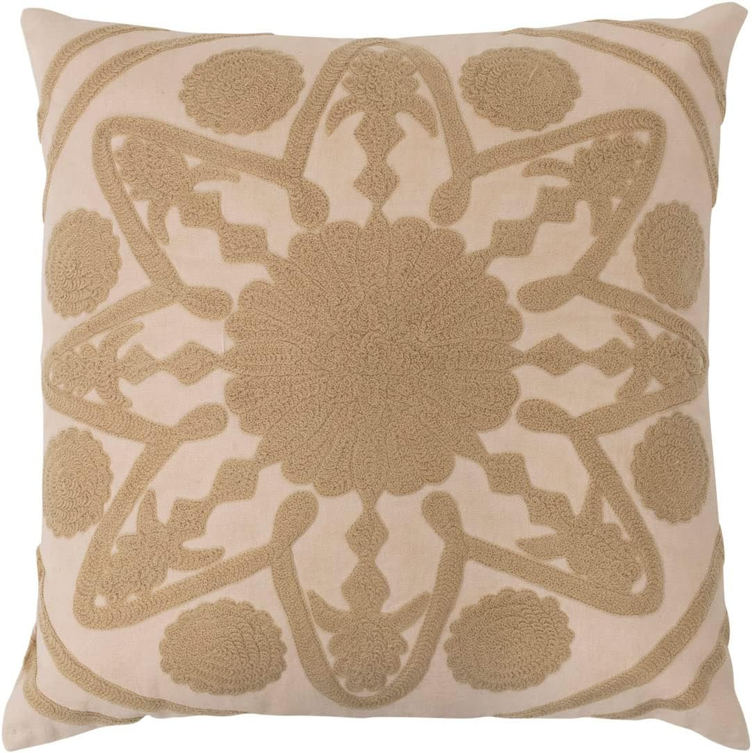 Cotton Embroidery Pillow, 20" L X 20" W X 2" H, Natural