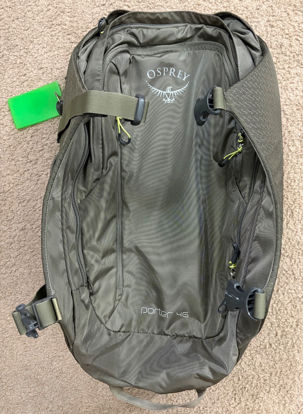 Osprey Porter 46 Travel Backpack Green Carry On Luggage Hiking Camping Laptop