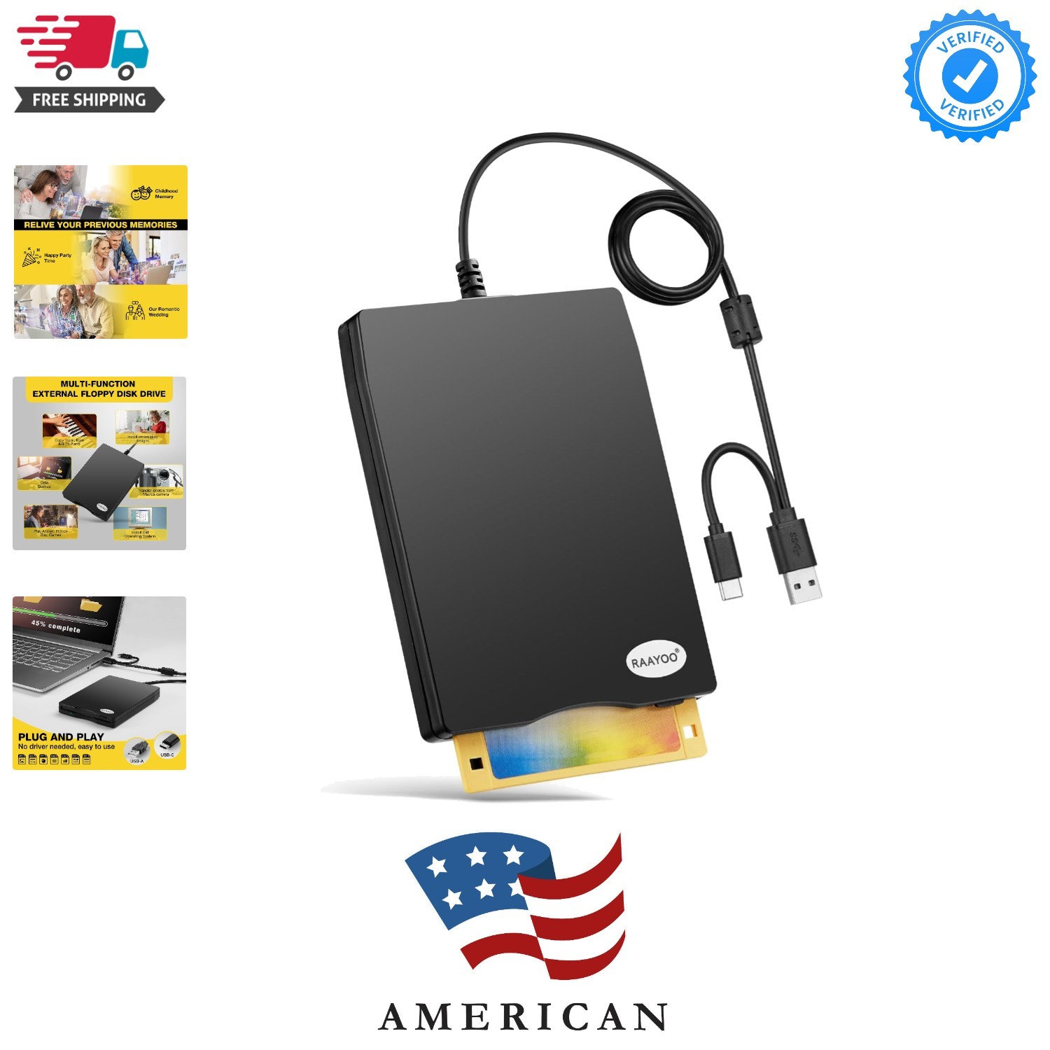 Floppy Disk Reader USB Type A/C Floppy Disk Drive/Player/Converter External 3...