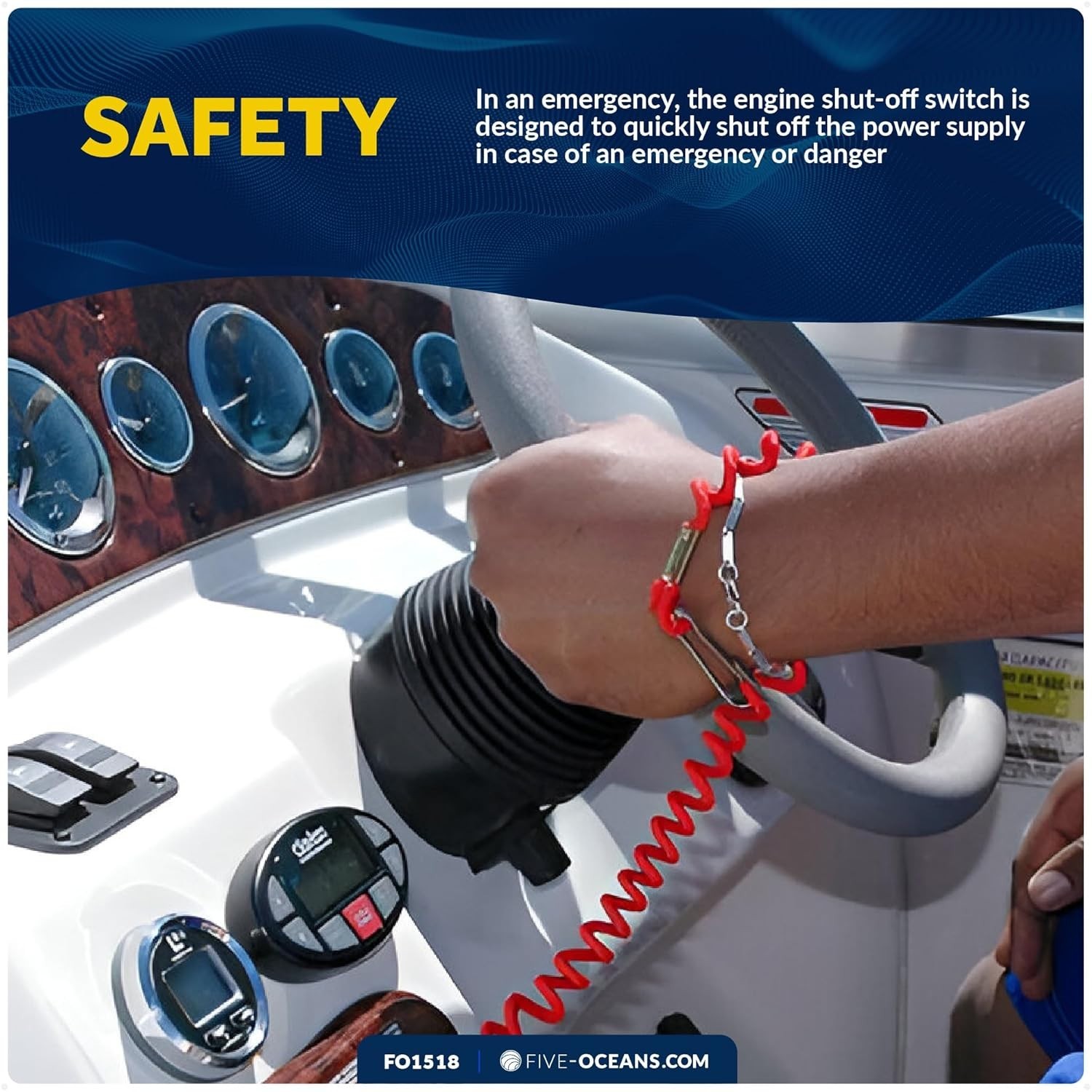 Compact Engine Shut-Off Switch with Red Buoy and Durable Lanyard for Boating