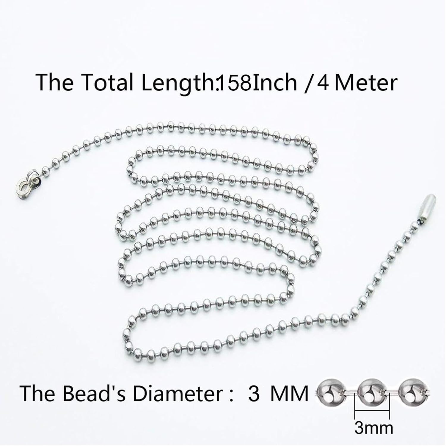 Customizable Silvery Pull Chain Extender - 158 inches with 12 Connectors