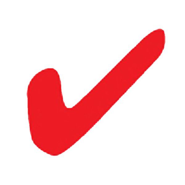 CHECK MARK Stamp, Pre-inked Red, Shiny Brand, 5/8" Diameter Imprint