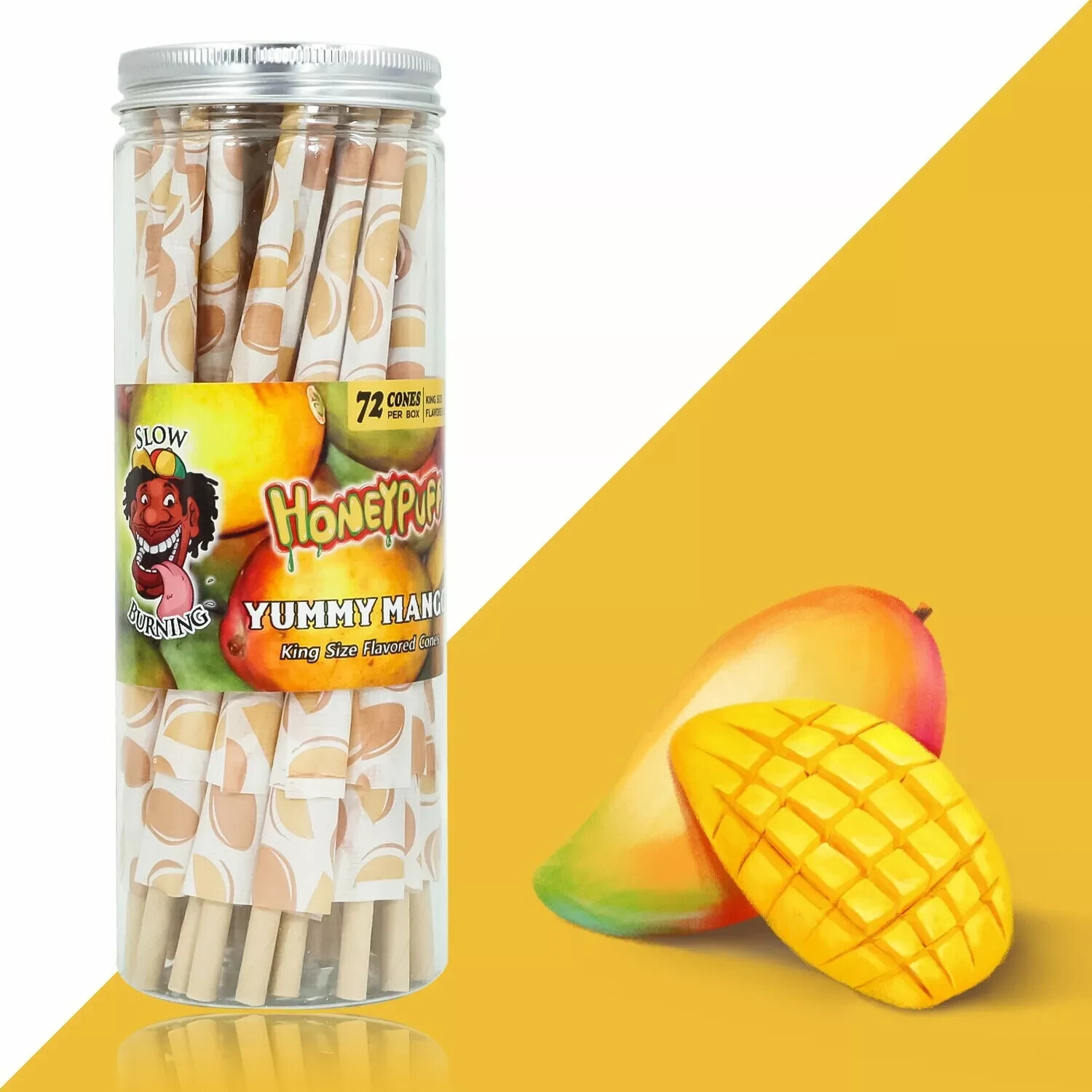 HONEYPUFF Classic King Size Yummy Mango Flavored Pre Rolled Cones 72 Pack