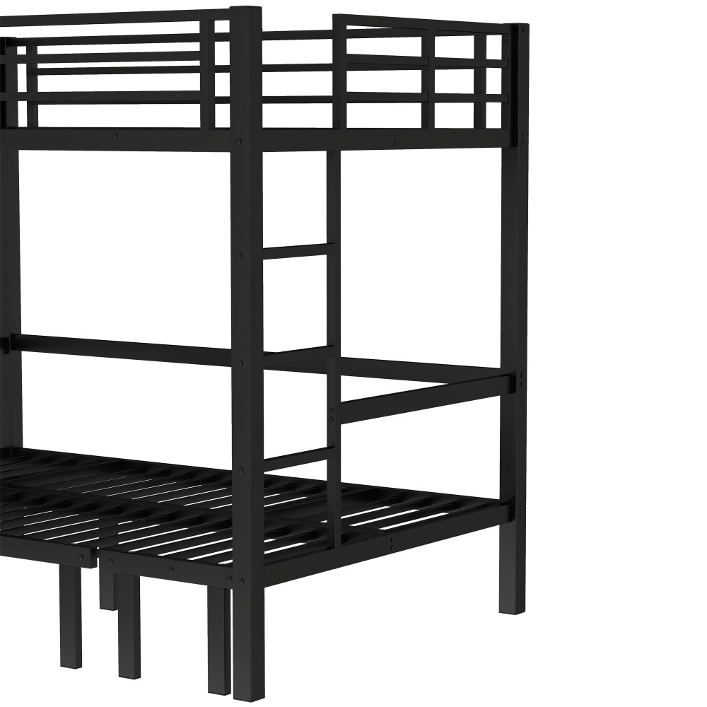 Full over Full Metal Bunk Bed - Pull-Out Lower Bunk (3 Sections) w/Safety Rails