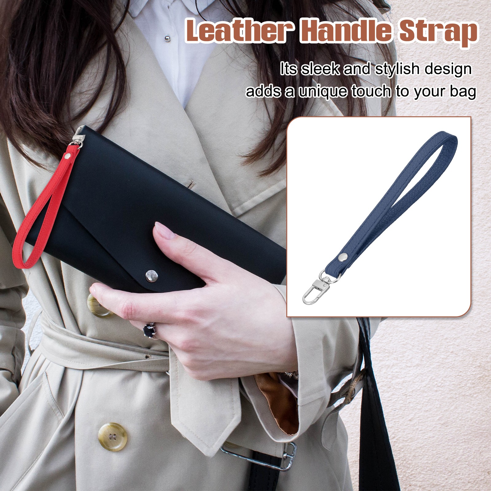 Leather Wristlet Strap, PU Leather Wristlet Keychain Strap Dark Blue