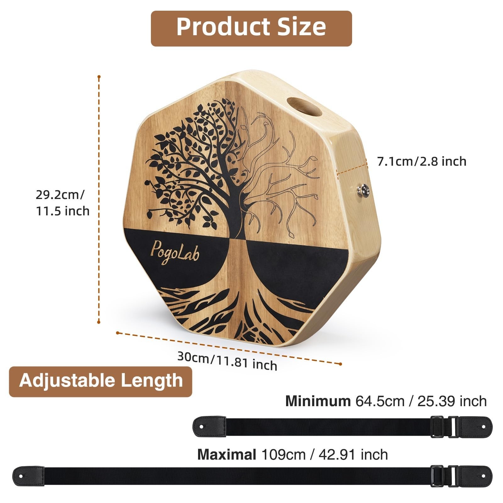 Three-Tone Portable Cajon Drum Box with Adjustable Strap - Unique Design, Easy t