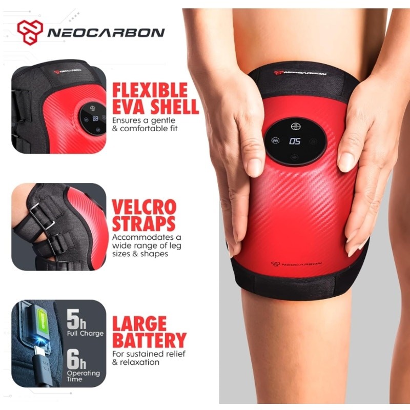 Neocarbon Wireless Knee Massager Heated Compression Vibration Red Open Box