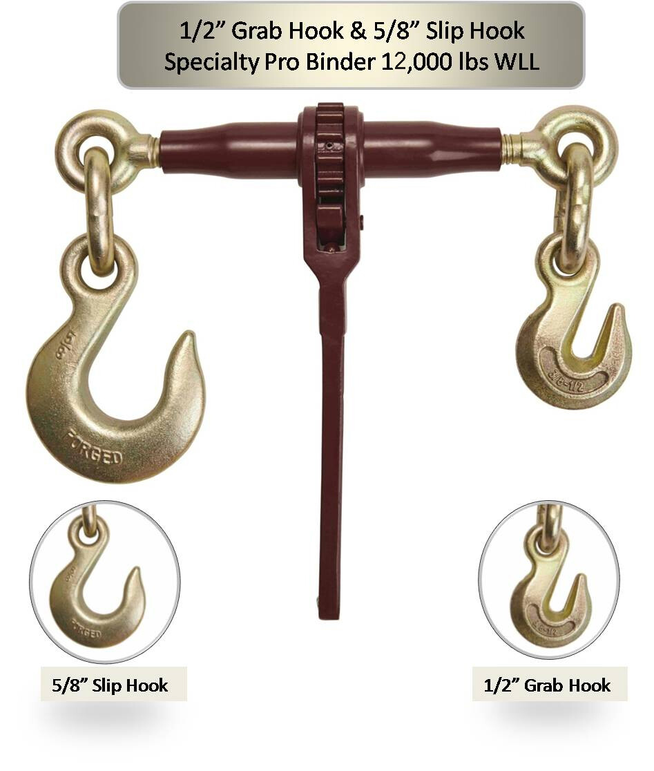 (4 Pack) PRO Heavy Duty Chain Binder Ratchet Style 3/8" Grab Hook & 5/8" Slip...