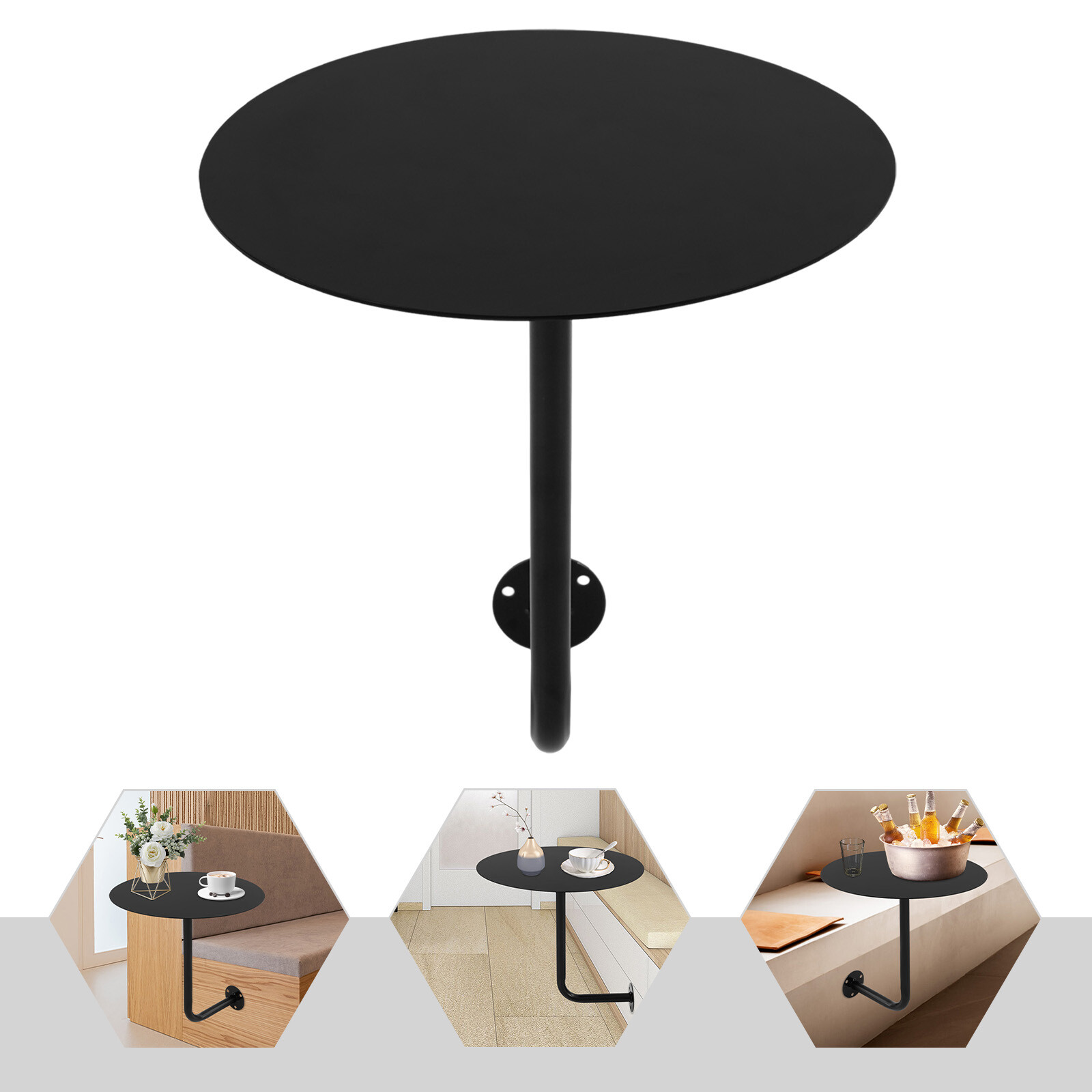 Wall-Mounted Round Bar Table, Black Iron Coffee Table, Space-Saving
