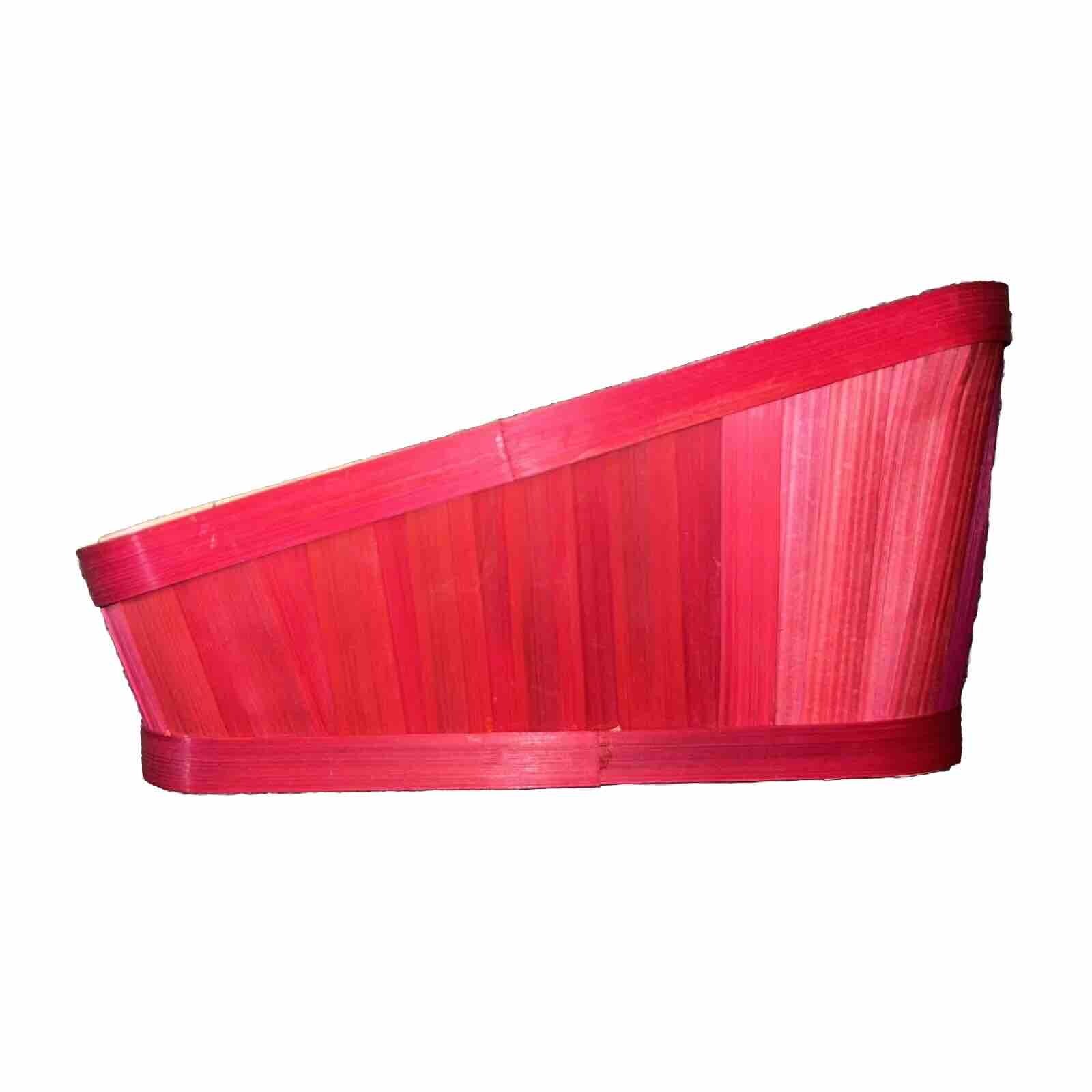 Lg Empty Red Woven Wooden Gift Basket For Christmas Angled For Beautiful Display