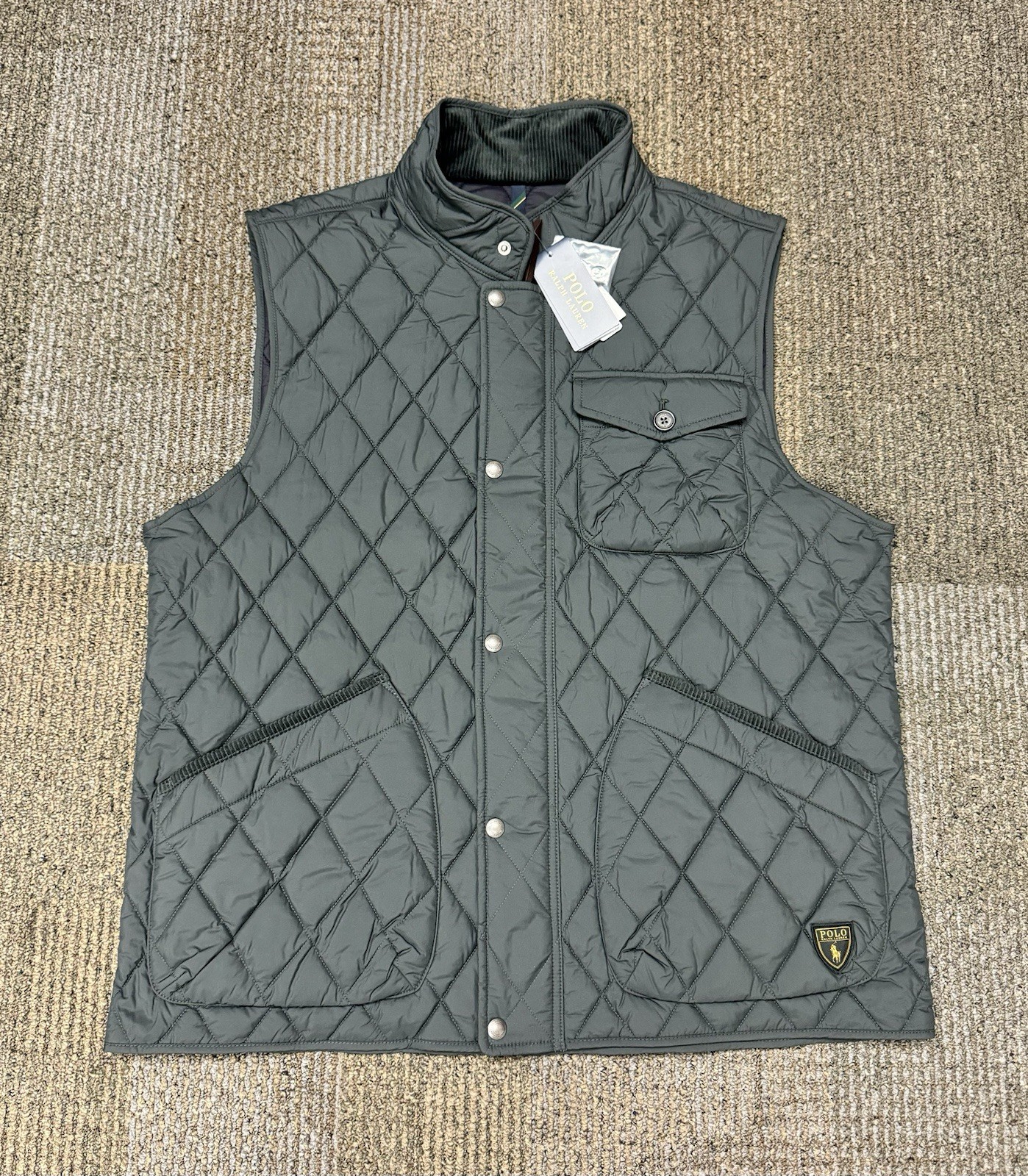 Size XL Polo Ralph Lauren Beaton Quilted Utility Vest Graphic Gray RARE Color
