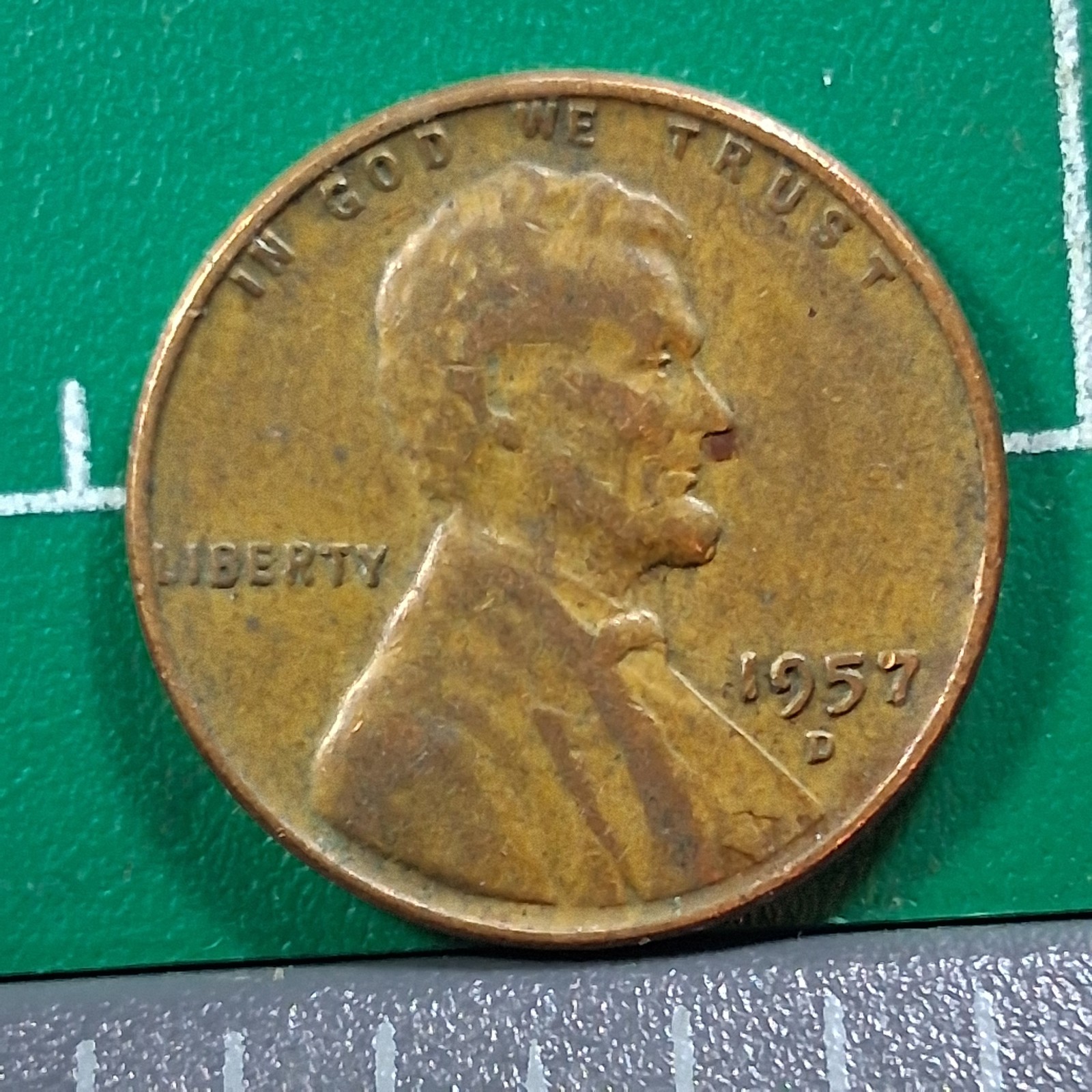 1957-D United States USA Abraham Lincoln Wheat Penny 1 Cent Copper Coin