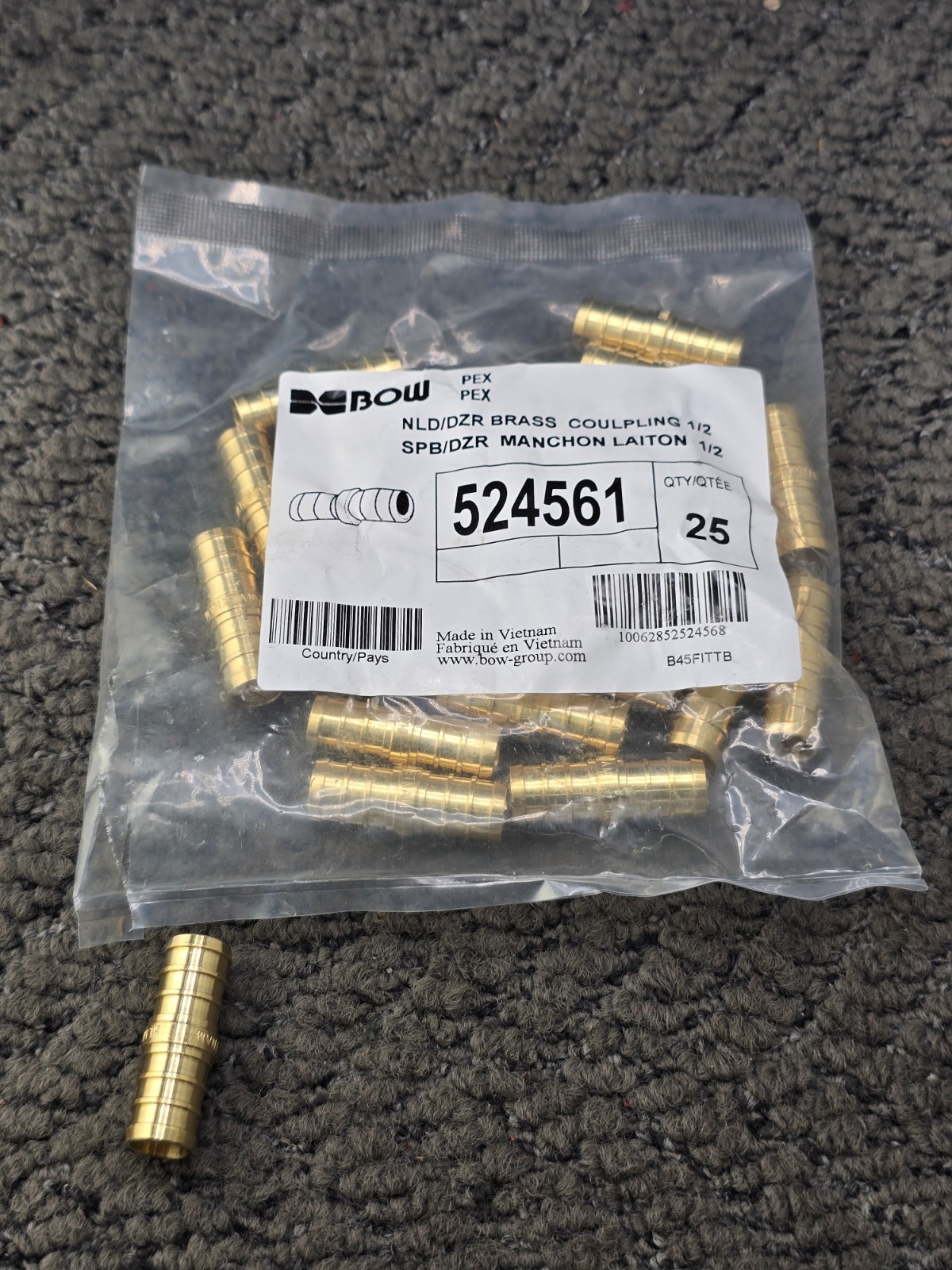 (QTY 50) Bow 524561 1/2" x 1/2" PEX Lead-Free DZR Brass Straight Couplings