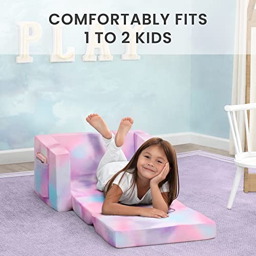 Cozee Flip-Out Chair - 2-in-1 Convertible Chair to Lounger for Kids Pink Tie Dye
