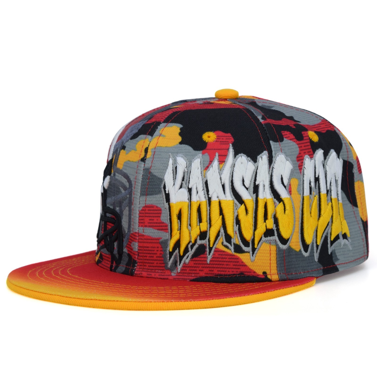 Kansas City New Graffiti Name Football KC Helmet Red Camo SnapBack Hat Cap