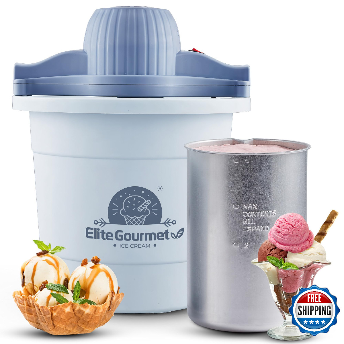 Elite Gourmet 4Qt Electric Ice Cream Maker EIM350 Delicious Homemade Ice Cream,