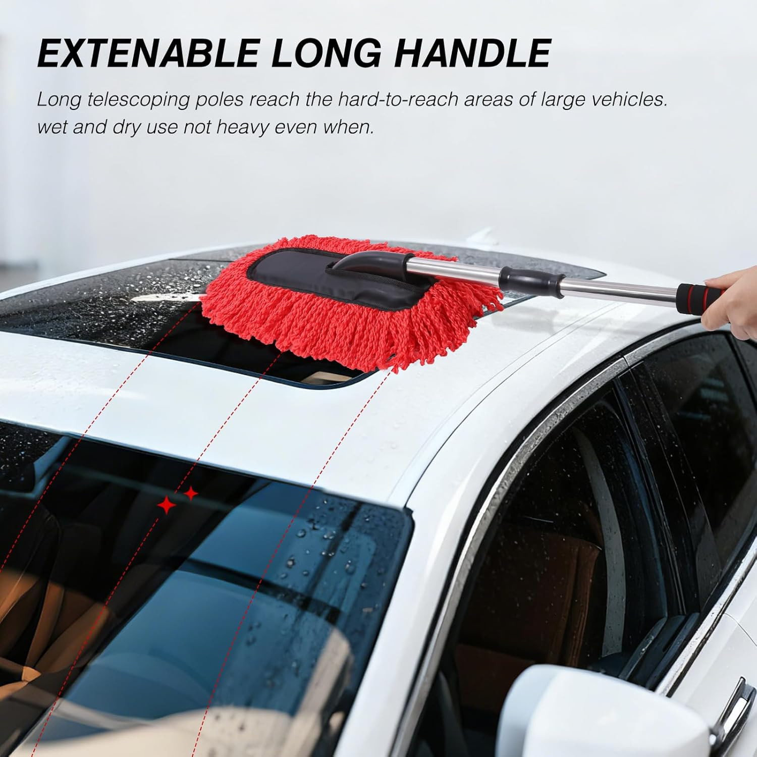 3 Pack Large Red Microfiber Car Duster Exterior Scratch Free with Extendable, Ca