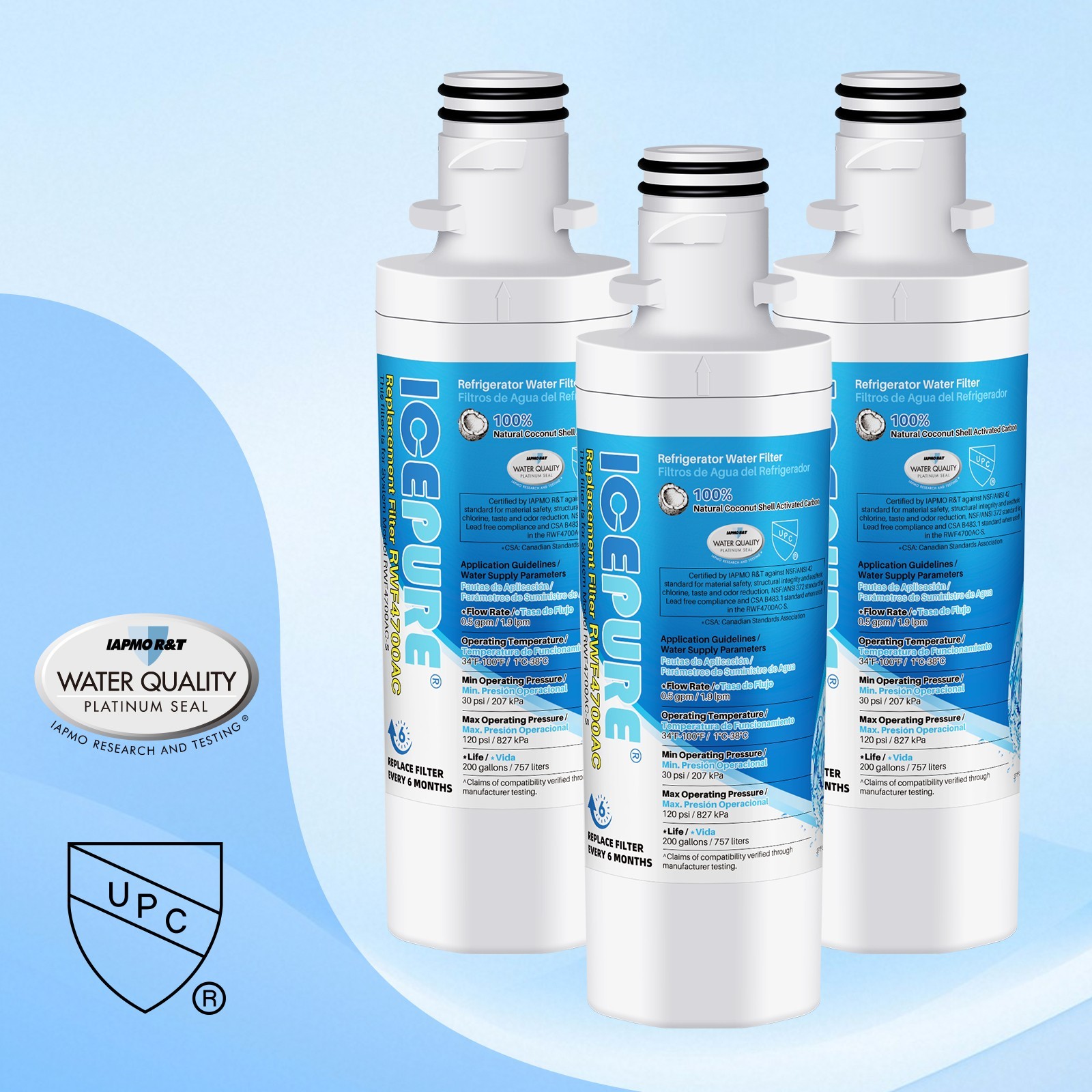 Fit For AQF-LT1000P LG LMXS28626S LMXS28626S/00 WS646A Water Ice Filter 3 PACK