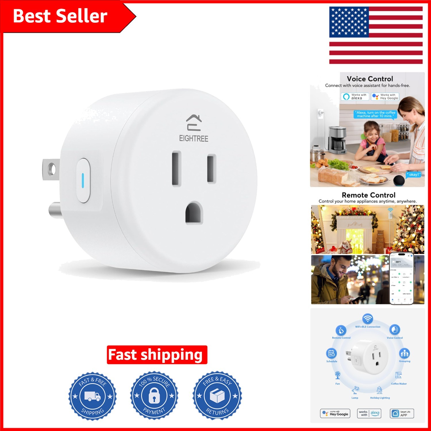 Smart WiFi Plug - Voice Controlled Outlet for Alexa & Google Home,  Certified