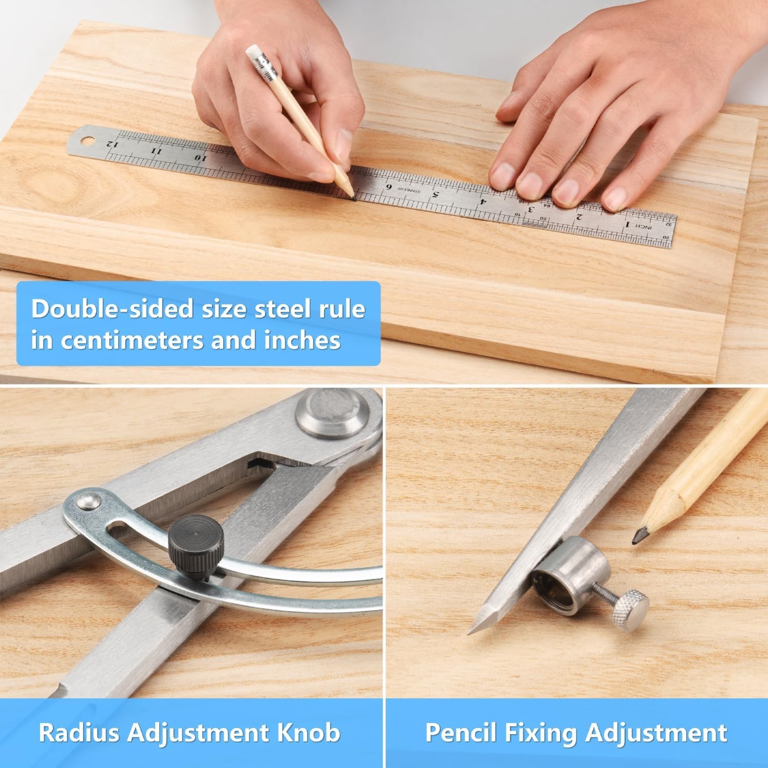 WORKLION Woodworking Compass Geometry Set - Large Locking 8 Inch, Silvery