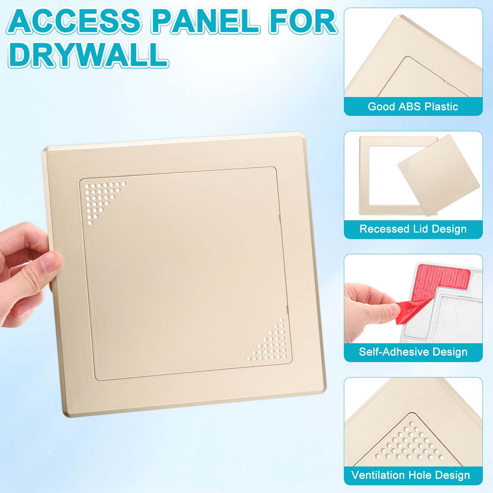 2-Pack Access Panel for Drywall, 6x6" Plastic [Gold Tone, Vented Square]