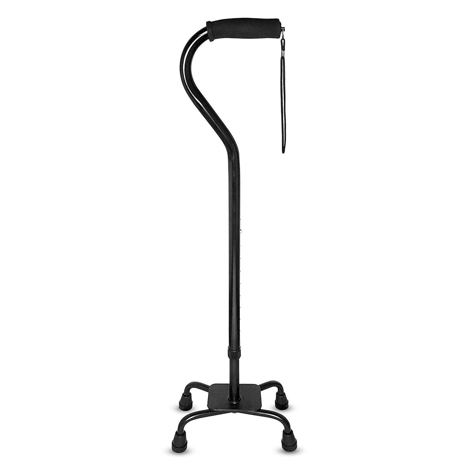 Adjustable Quad Cane with Large Four Pronged Base for Extra Stability and