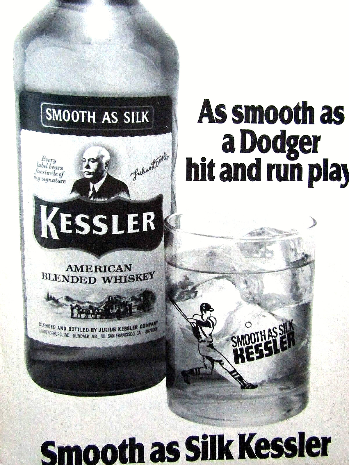 1975 Kessler Smooth As A Los Angeles Dodger Hit & Run Vintage Original Print Ad