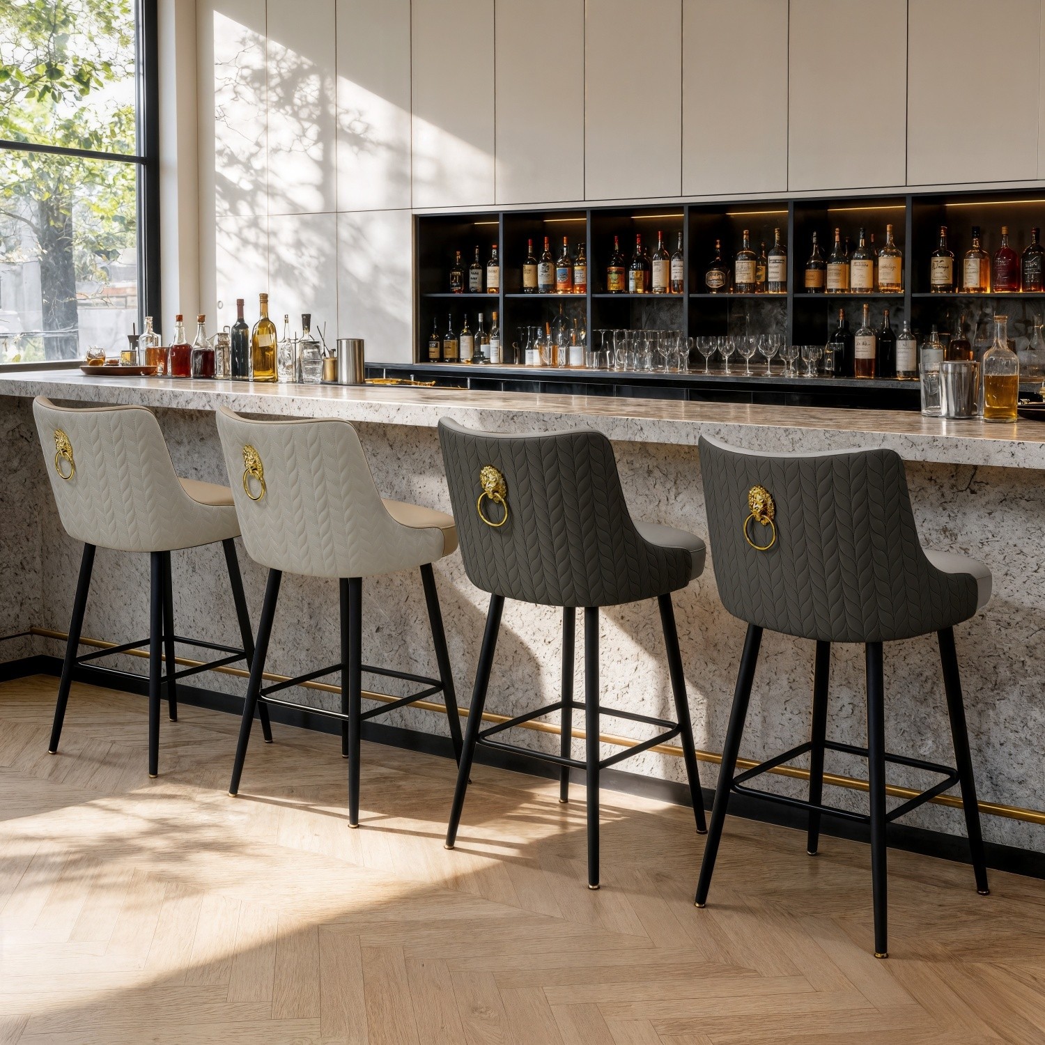 High-end Counter Height Bar Stool Microfiber Leather Upholstered Accent Barstool