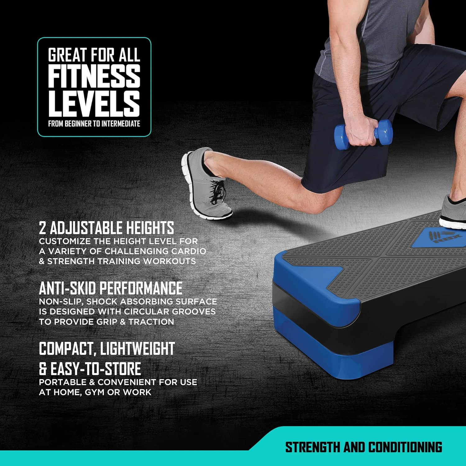 Aerobic Step Platform with Non-Slip Textured Surface -2-Level Adjustable Stepper