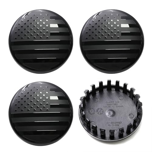 4PCS Set Custom 3 1/4" 83mm Hubcaps with Black US Flag for Chevy Tahoe