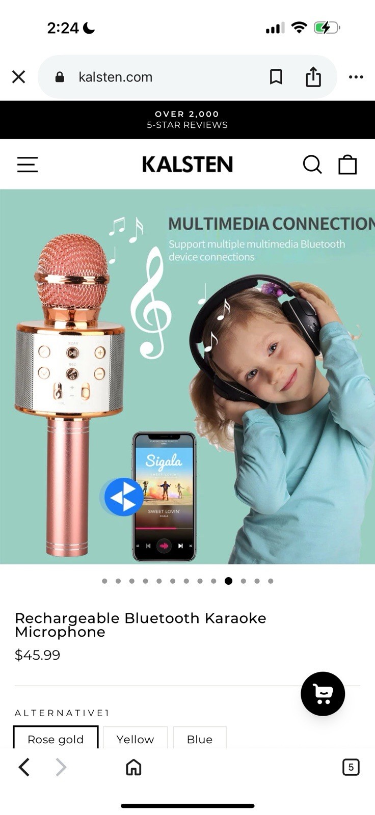 Kalsten Rechargeable Bluetooth Karaoke Microphone Rose Gold Built-In Speaker