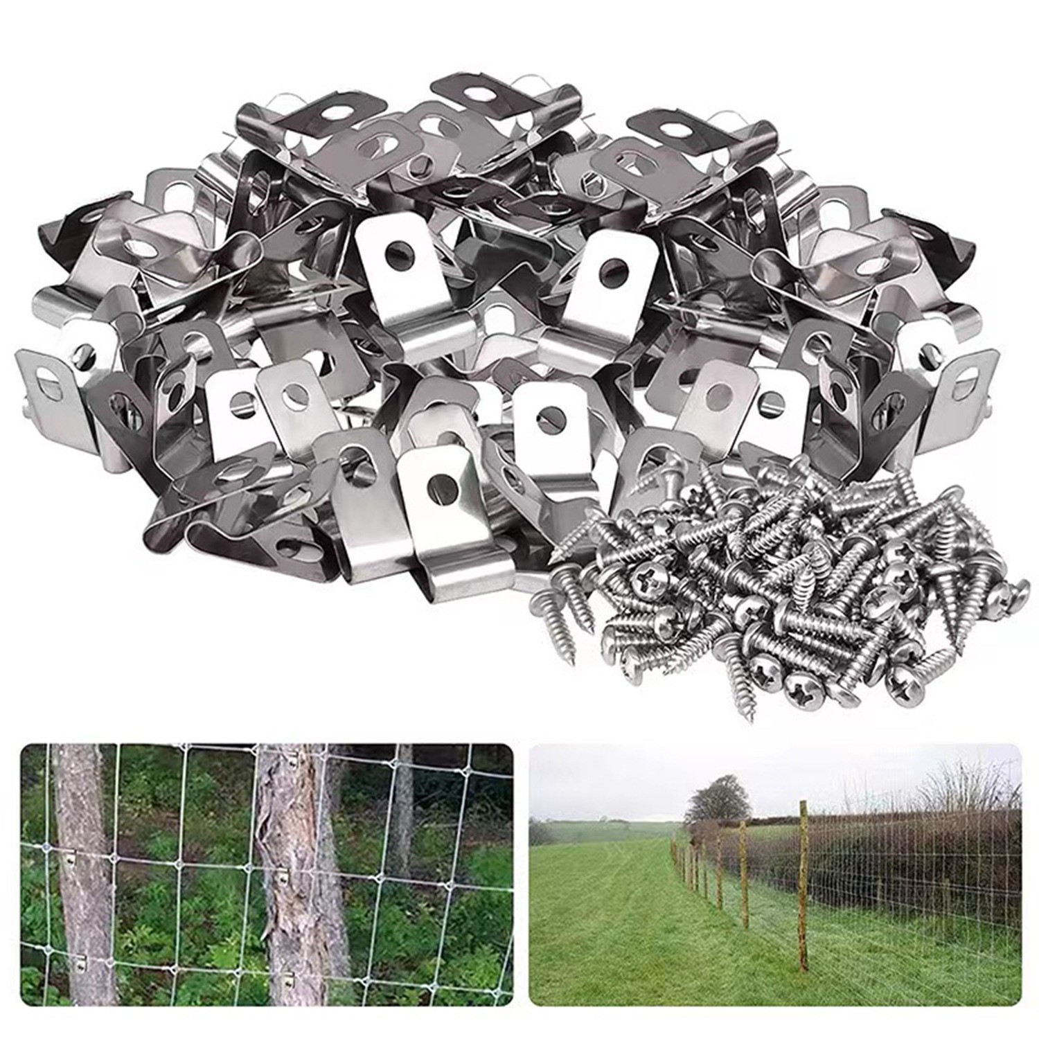 100 Stainless Steel Wire Clips for Fencing with Screws for Easy Installation
