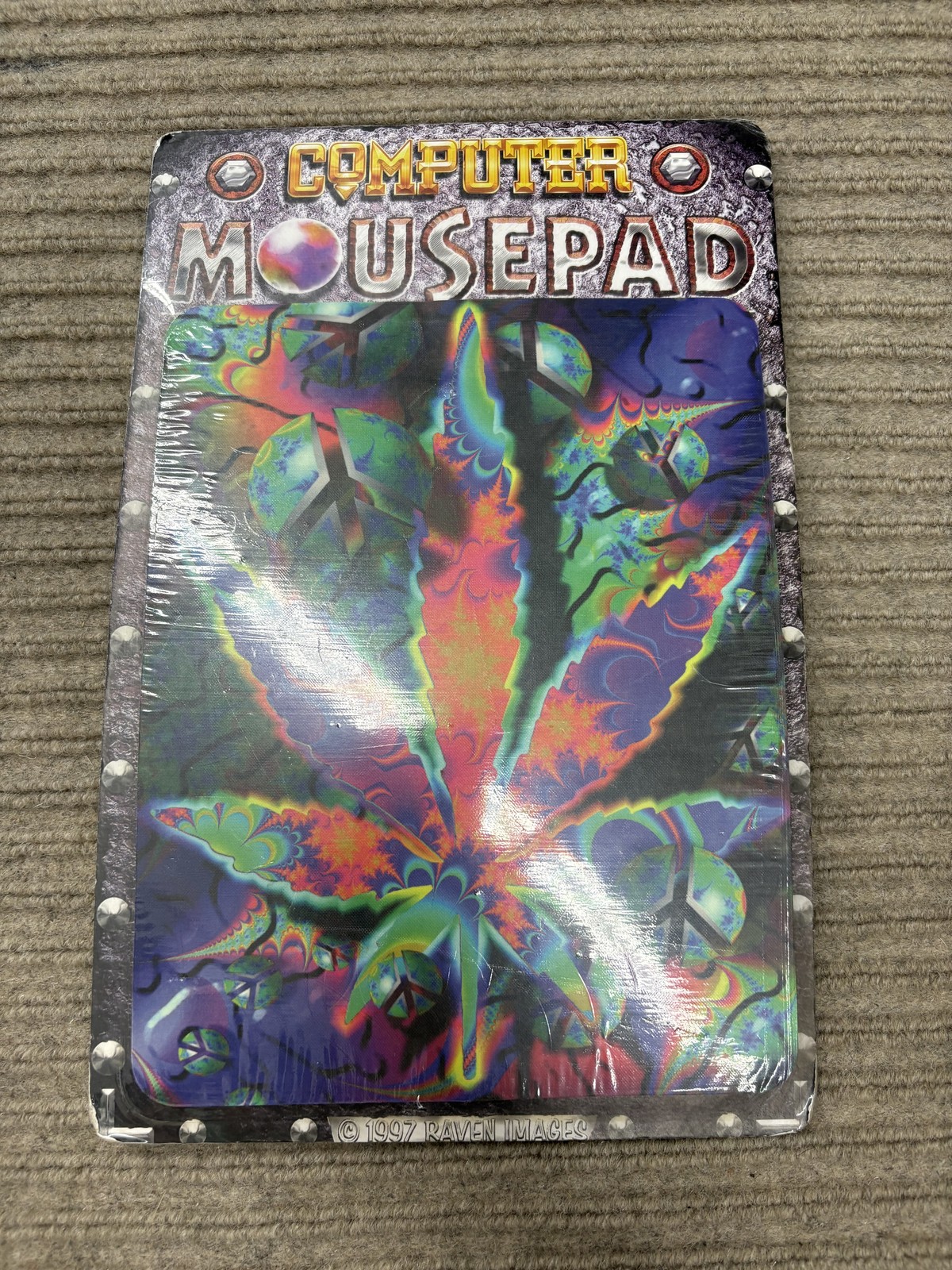 Vintage 1997 Raven Images Mousepad Psychedelic Peace Leaf New Sealed Computer Pa