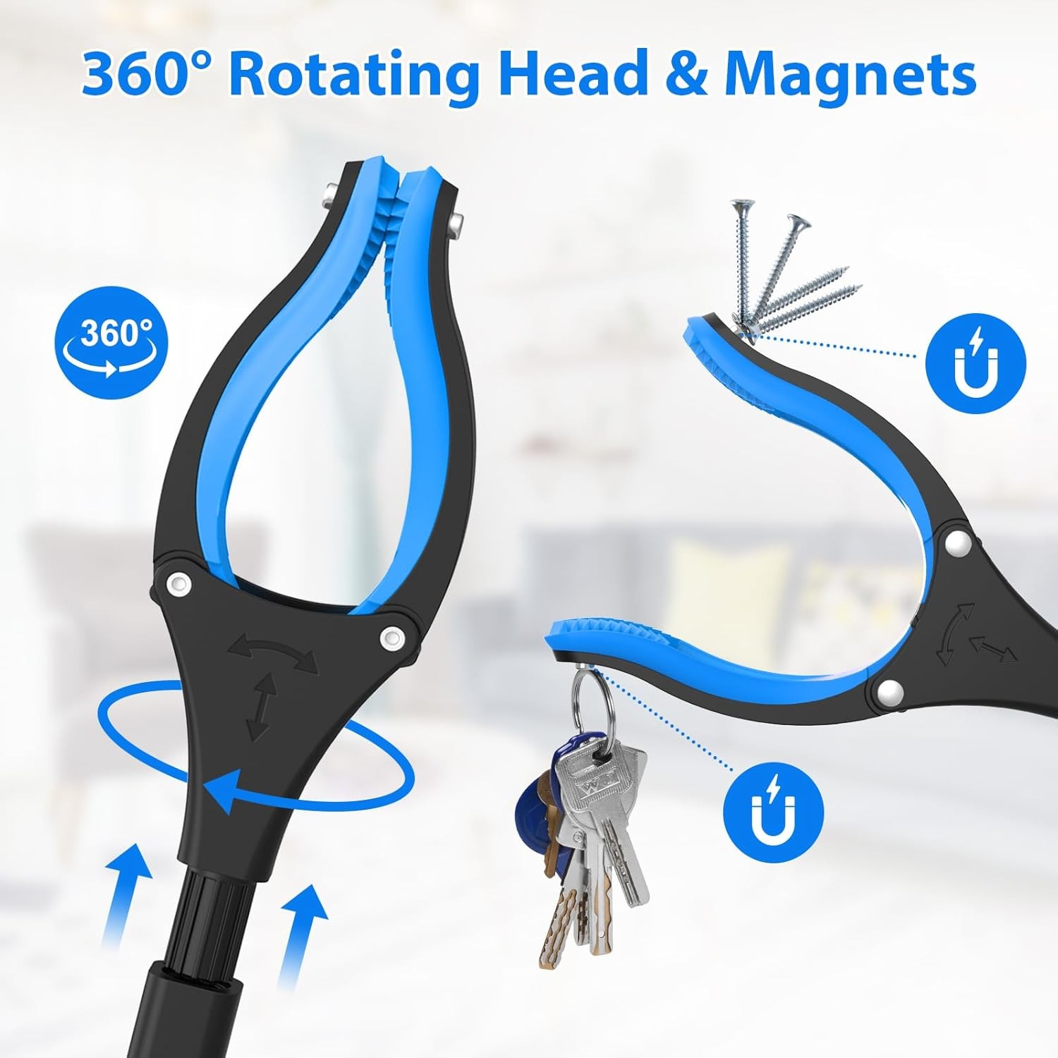 34" Grabber Reacher Tool Set, 2-Pack Foldable Long Reach Pickup Tool 360°