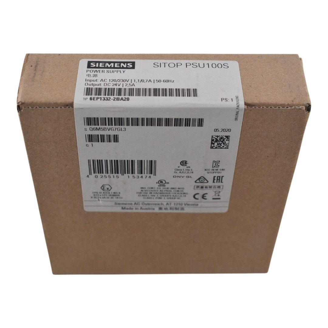 NEW Siemens 6EP1332-2BA20 Power Supply, AC-DC, 24V, 2.5A, 100-240V In, Din Rail