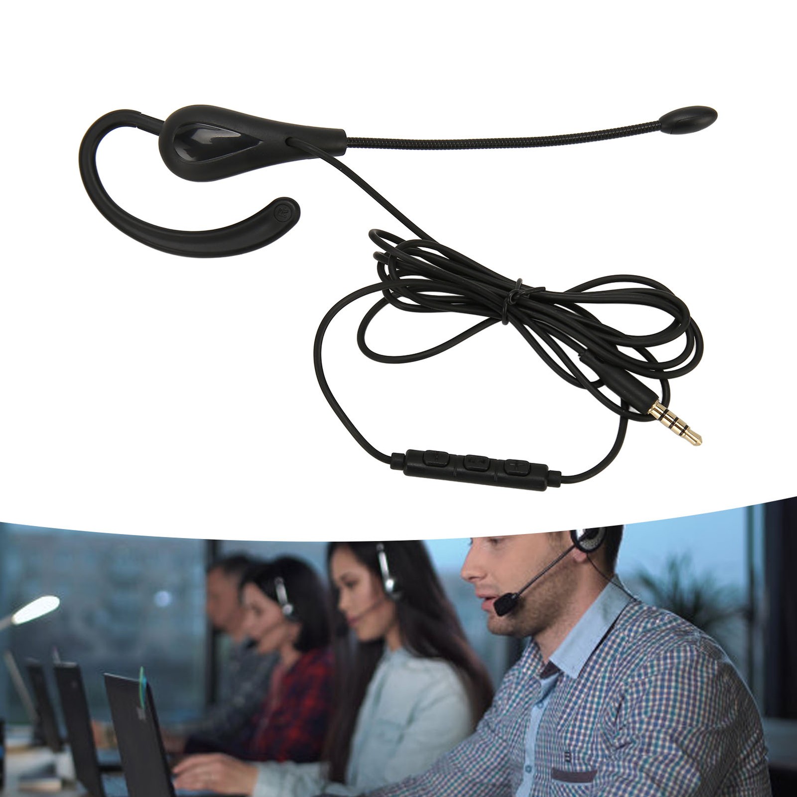 Single Ear Headset With Microphone Wired Noise Cancelling Lightweight Monaural