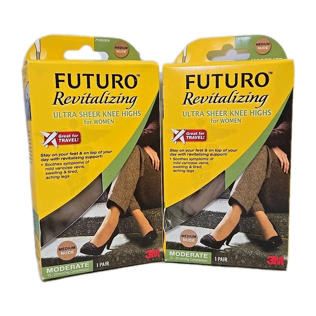 2-Futuro Revitalizing, Ultra Sheer Knee High, Medium,15-20 mmHg, Nude