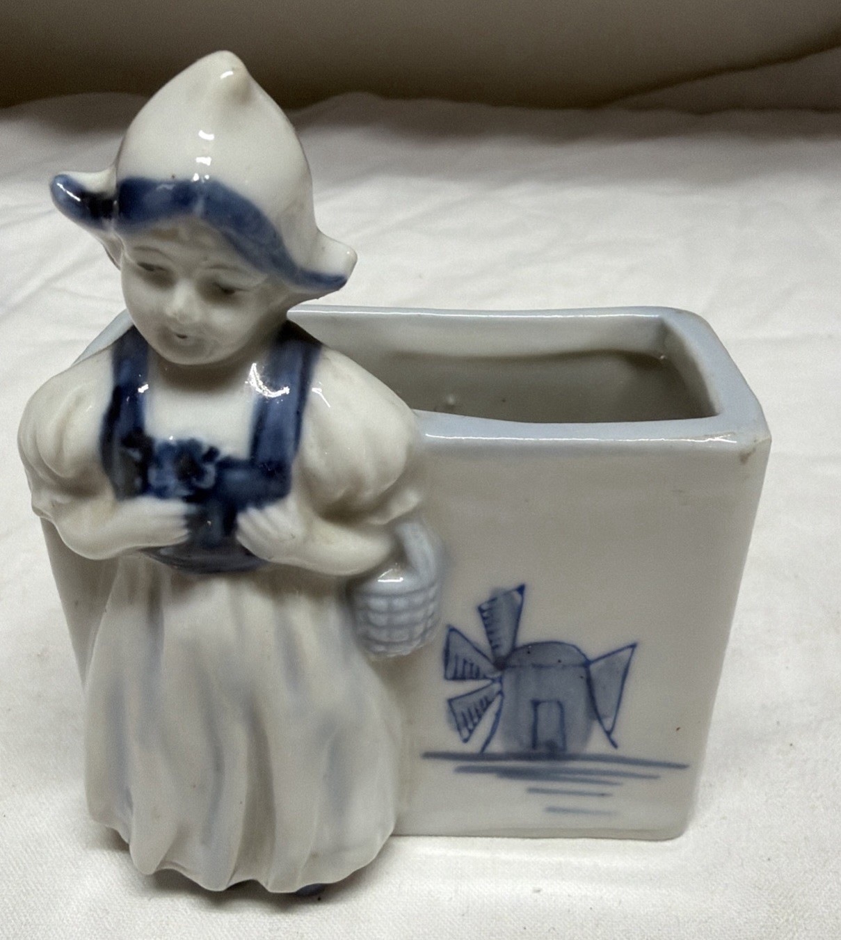 Vtg Delft Girl Planter Holder, #6
