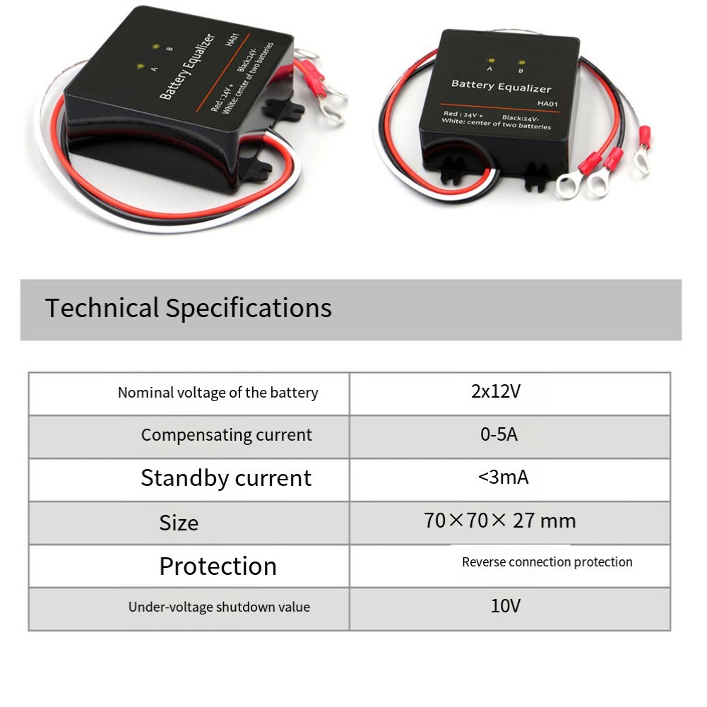 24V Battery Cell Balancer for 2x12 Volt Cells Active Voltage Controller