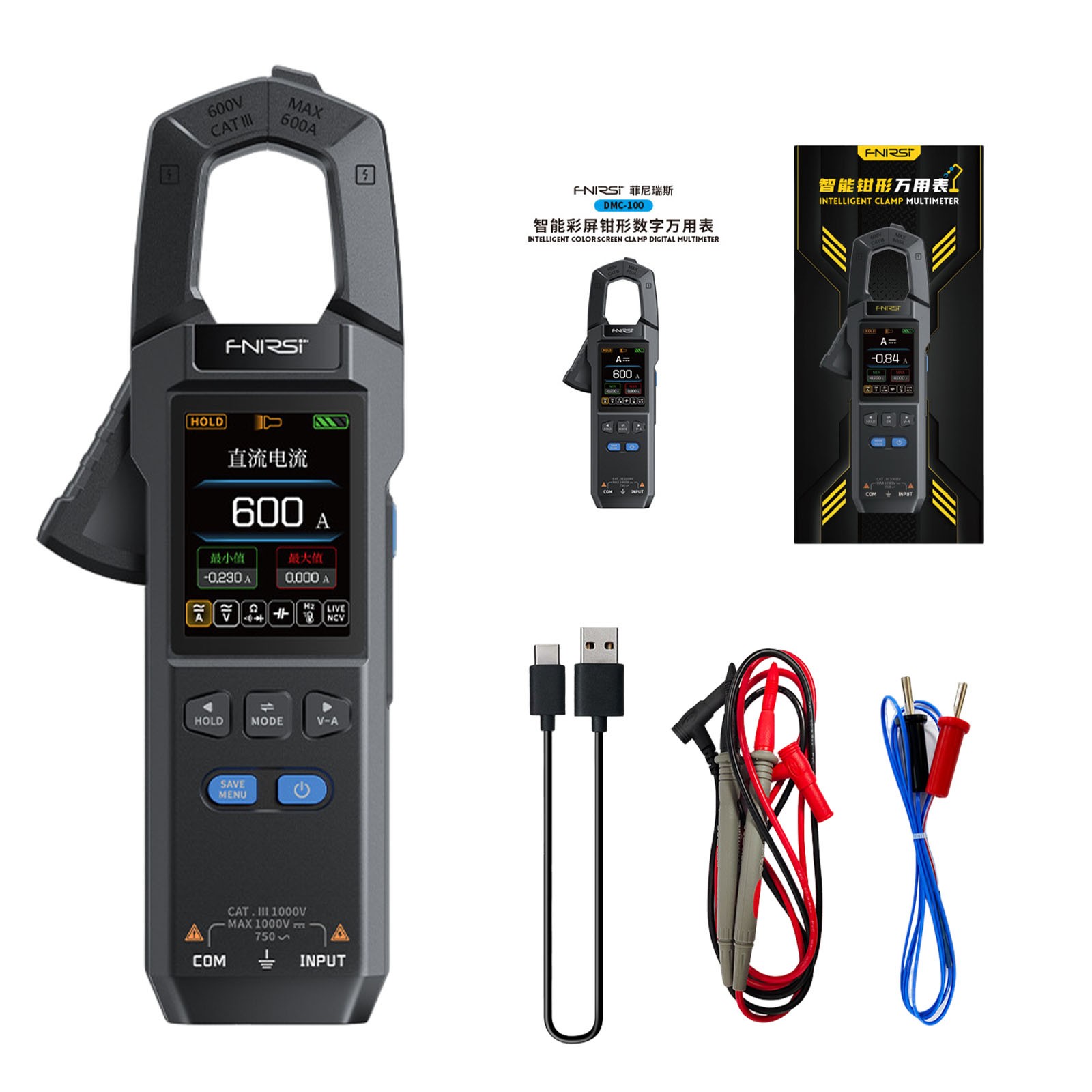 FNIRSI DMC-100 Smart Clamp Meter Multimeter Auto Ammeter With Temperature Probe