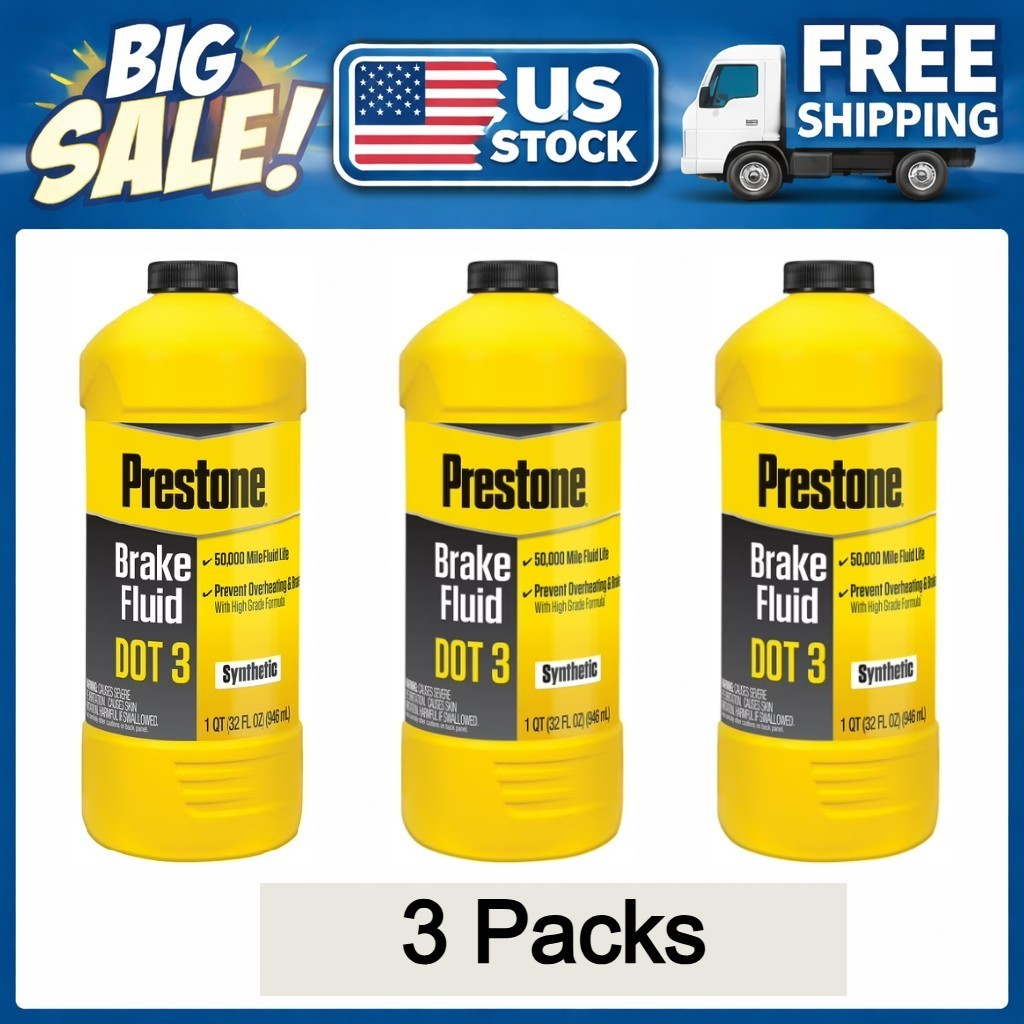 Prestone DOT 3 Synthetic Brake Fluid 32 fl oz 3 Pack High Grade 50000 Mile New
