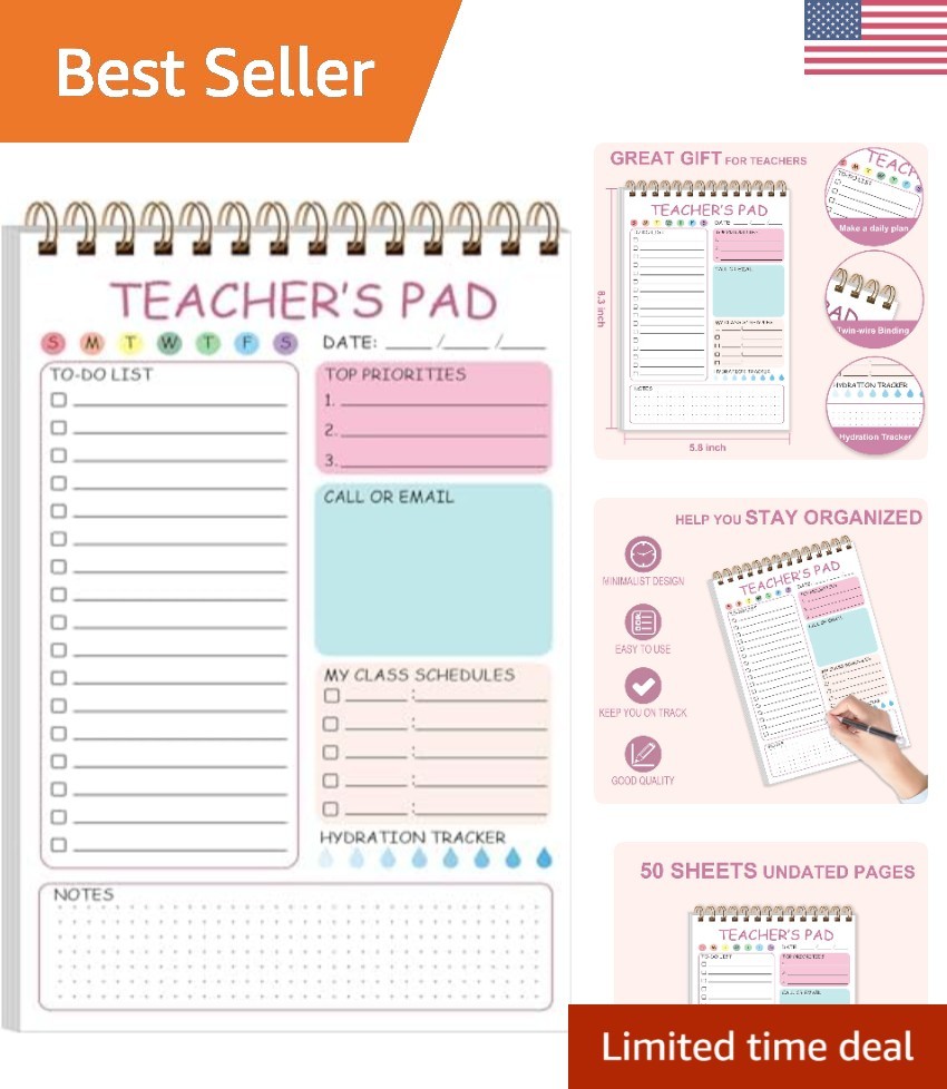 Elegant Teacher Notepad - Spiral Organizer, 5.8'' x 8.3'', Perfect Gift in Pink