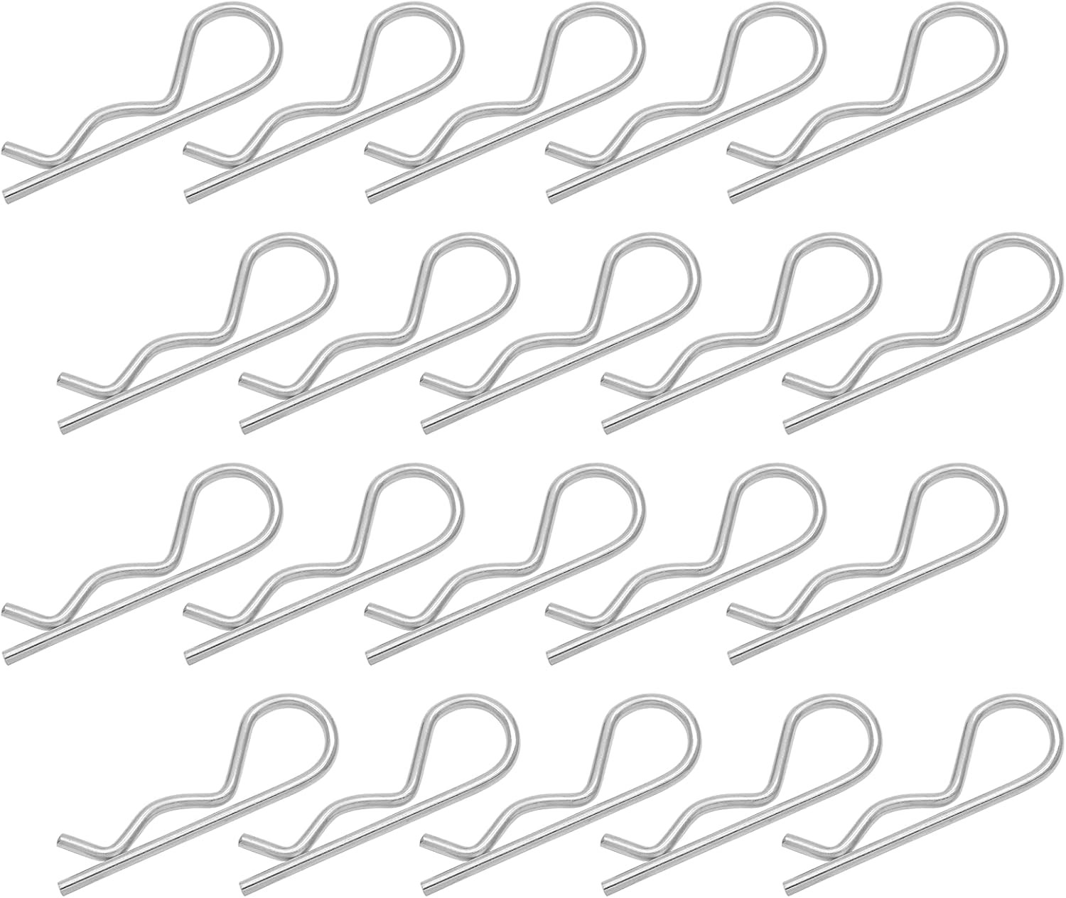 20Pcs R Clips Hitch Pins Clips, Stainless Steel Retaining M2 x 50mm, silver