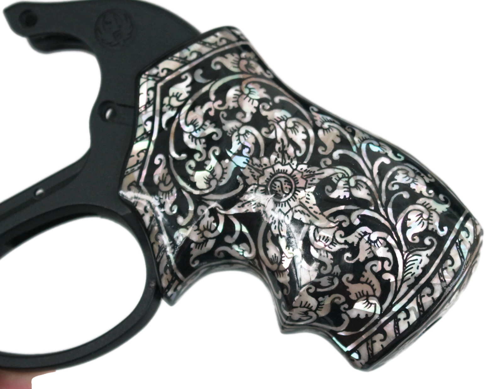MOTHER OF PEARL GRIPS FOR RUGER LCR MODEL BLACK FLOWER ART VITOONMAKERS **OOAK