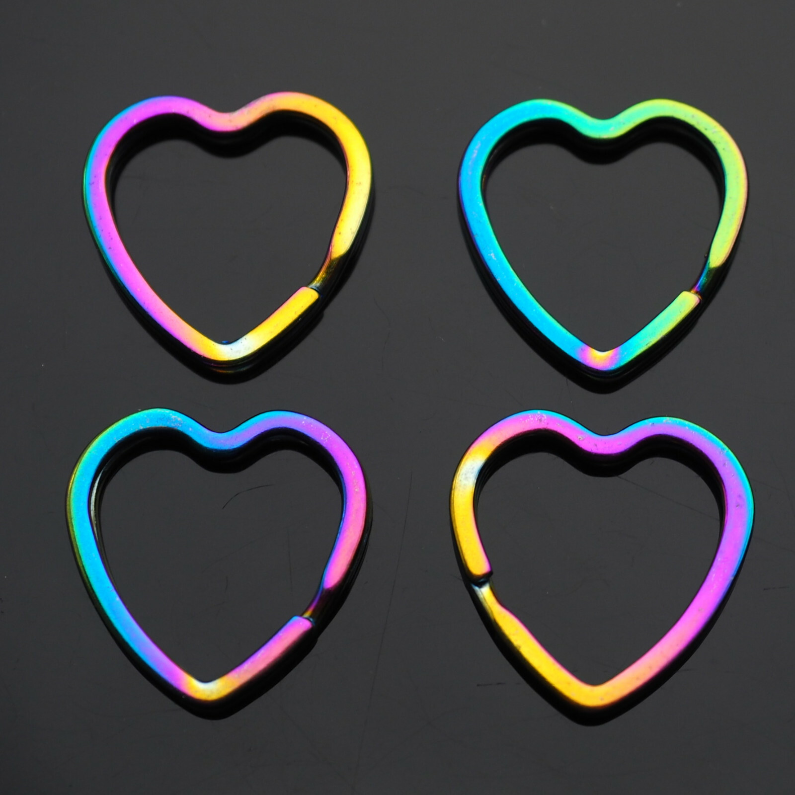 4pcs Heart Shaped Split Rings Key Ring Keychain - Rainbow Neon Color